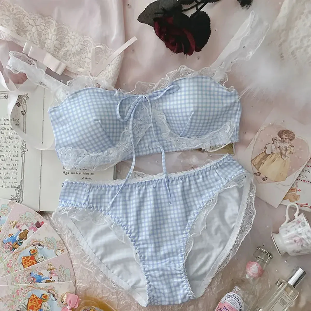 Harajuku Kawaii Fashion Pastel Gingham Lingerie Set - Image 6