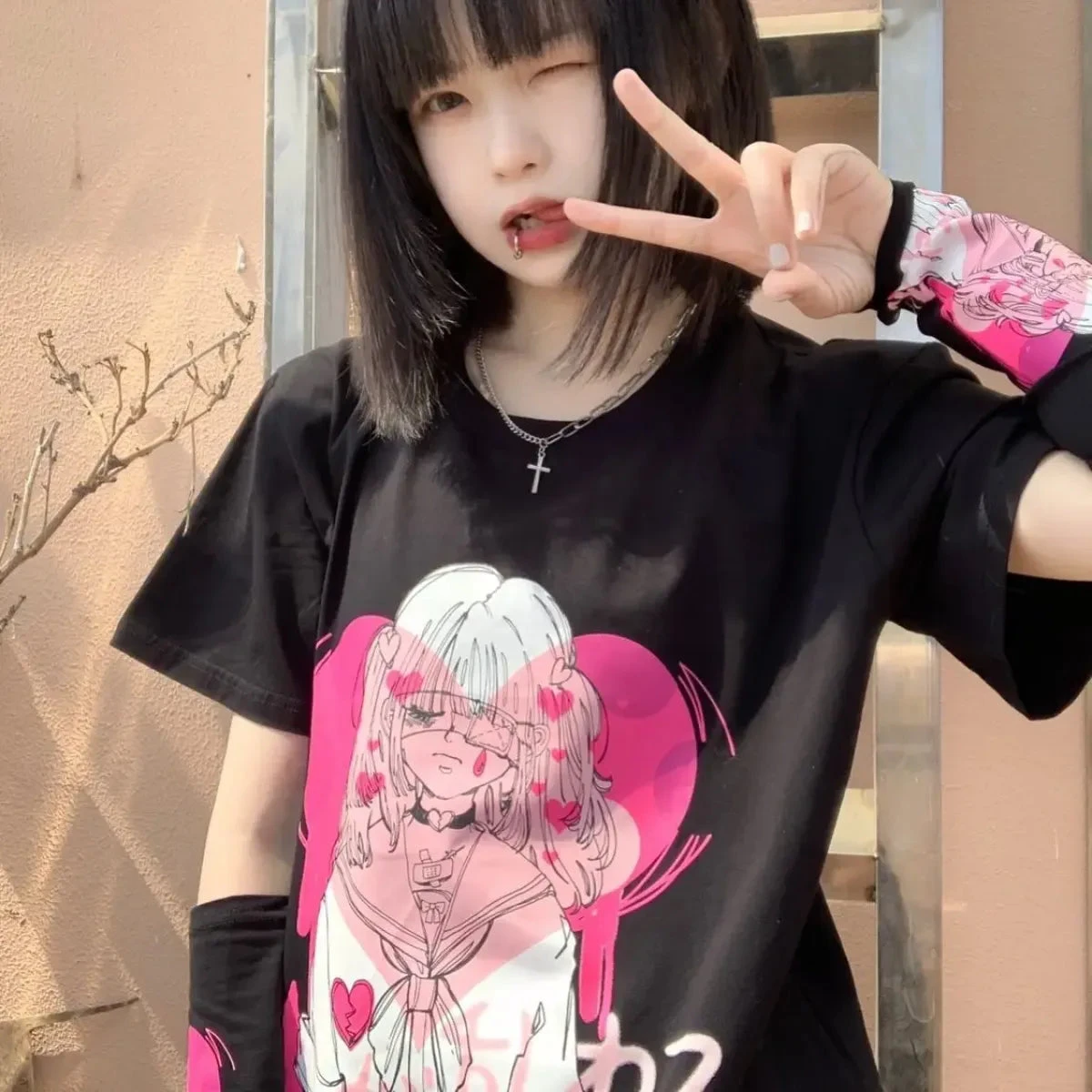 Pink Drip Anime Heart Tee - Image 2