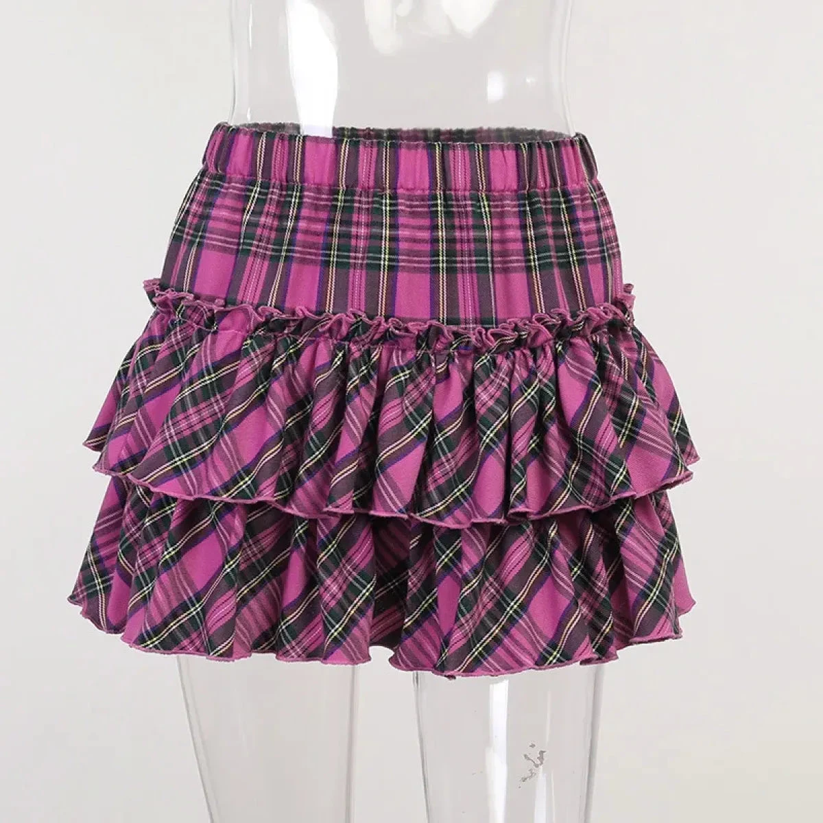 Japanese College Style Pink Plaid Skirt - High Waist Slim Goth - Image 7