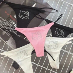 Pink Rhinestone Cat G-String – Kawaii Low Waist Thong Lingerie