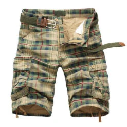 Plaid Patterned Cargo Shorts