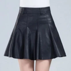 High Waist Pleated Leather Skirt – Korean Style Mini Skirt
