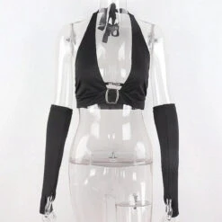 Punk Black Halter Tops