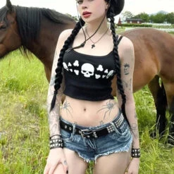 Rebel Bones Crop Cami – Edgy Skull Print Top