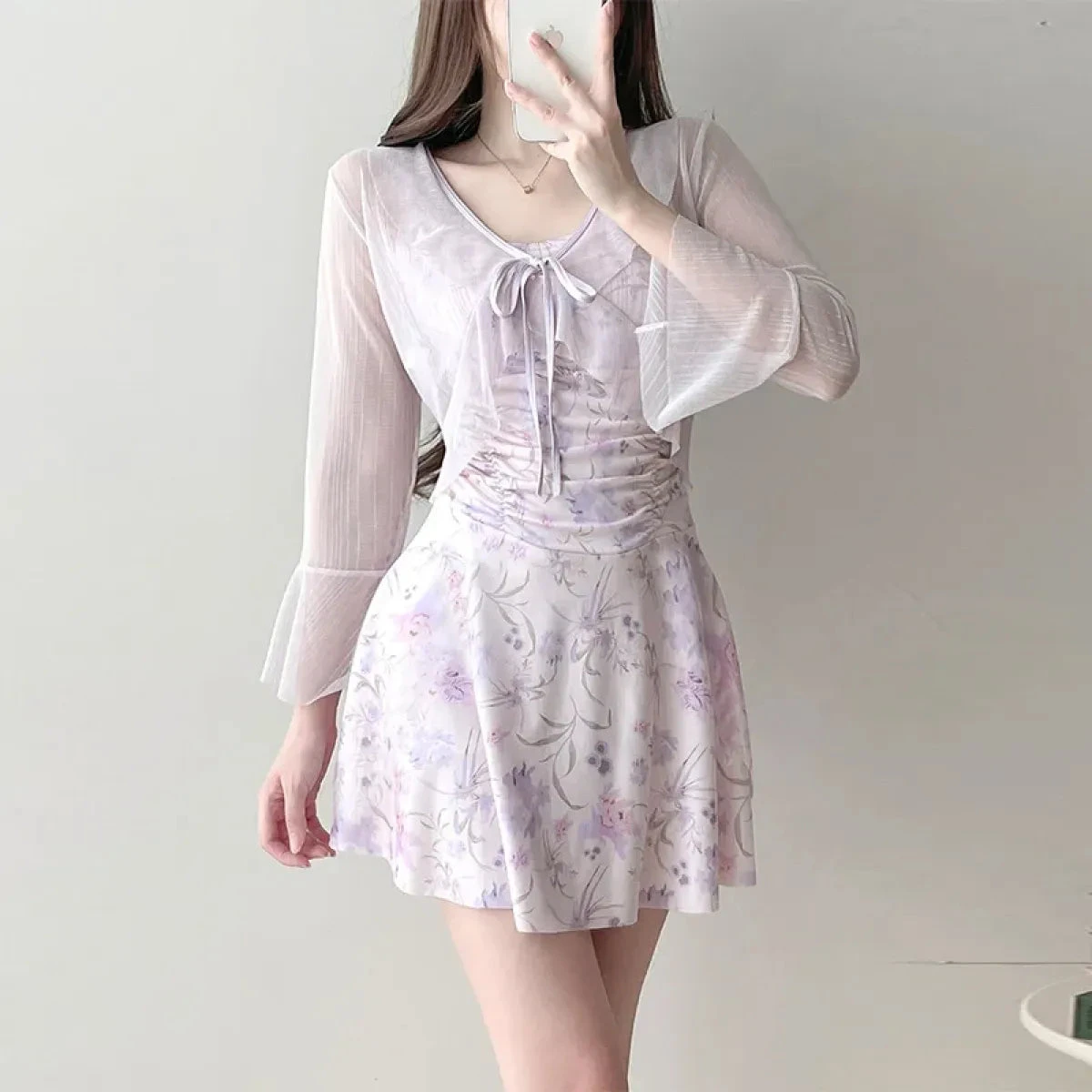 Ruffle Swimsuit Set – Kawaii Mesh Cover-Up Bikini Duo - Image 4