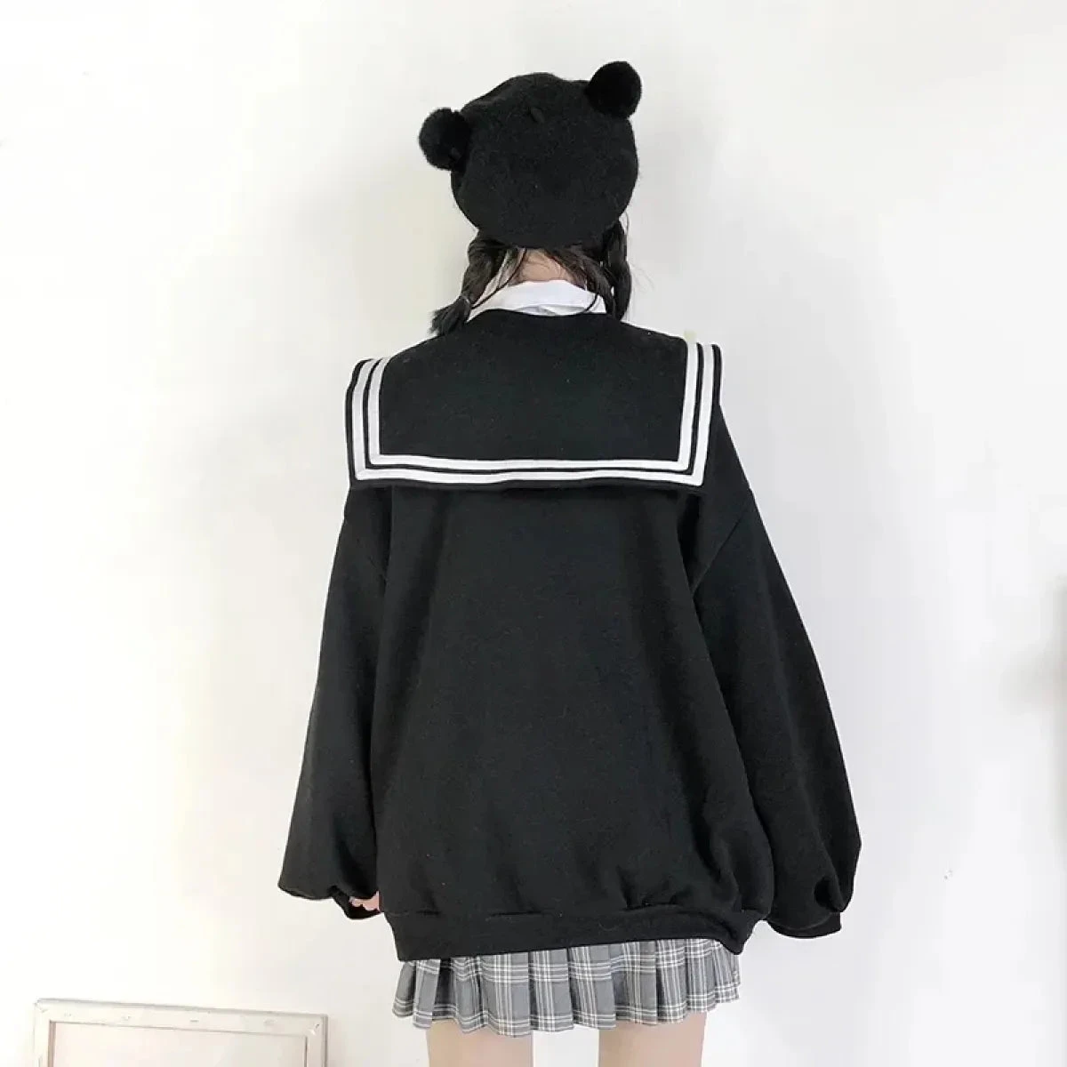 Black Sailor Collar Hoodie – Kawaii Preppy Lolita Sweatshirt - Image 2