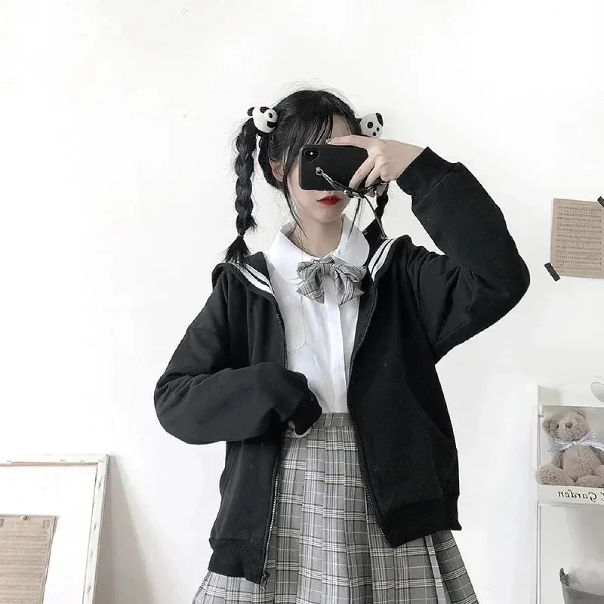 Black Sailor Collar Hoodie – Kawaii Preppy Lolita Sweatshirt - Image 5