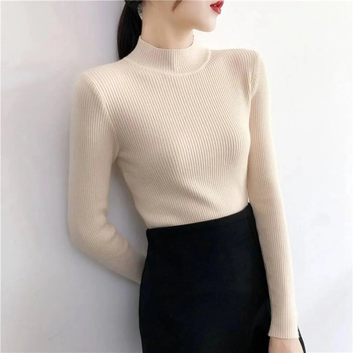 Solid Turtleneck Sweater - Image 3
