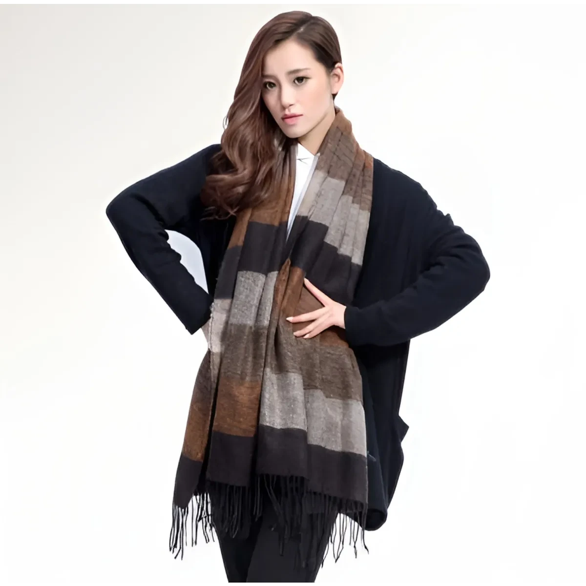 Warm Wide Striped Pashmina Scarf - Image 4