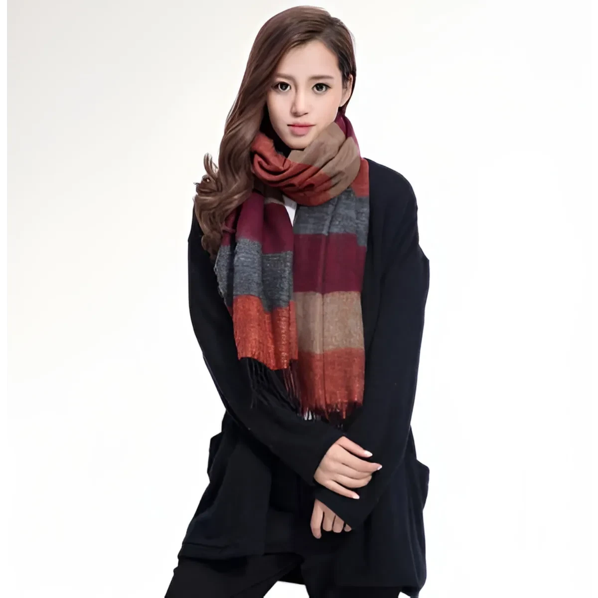 Warm Wide Striped Pashmina Scarf - Image 5