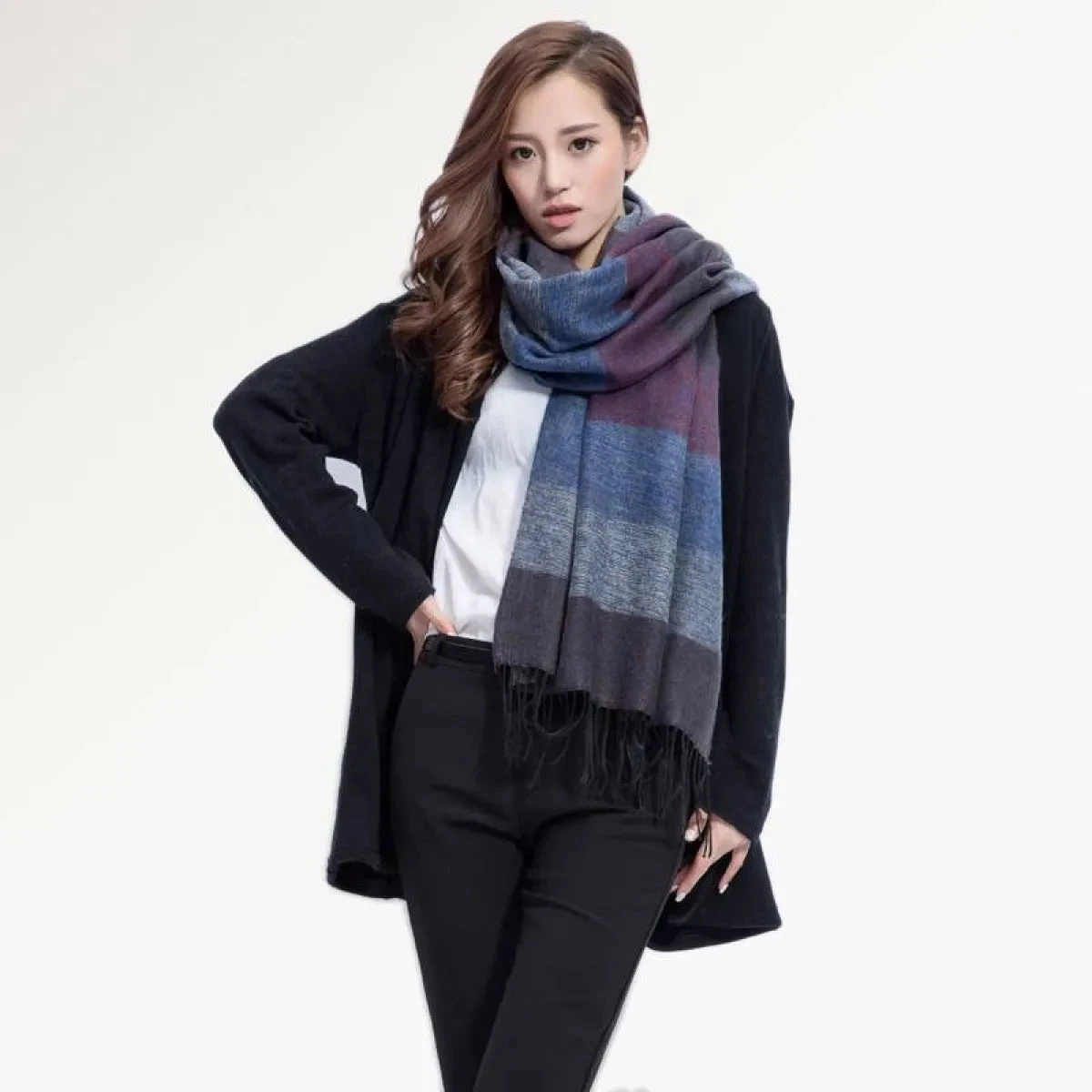 Warm Wide Striped Pashmina Scarf - Image 10