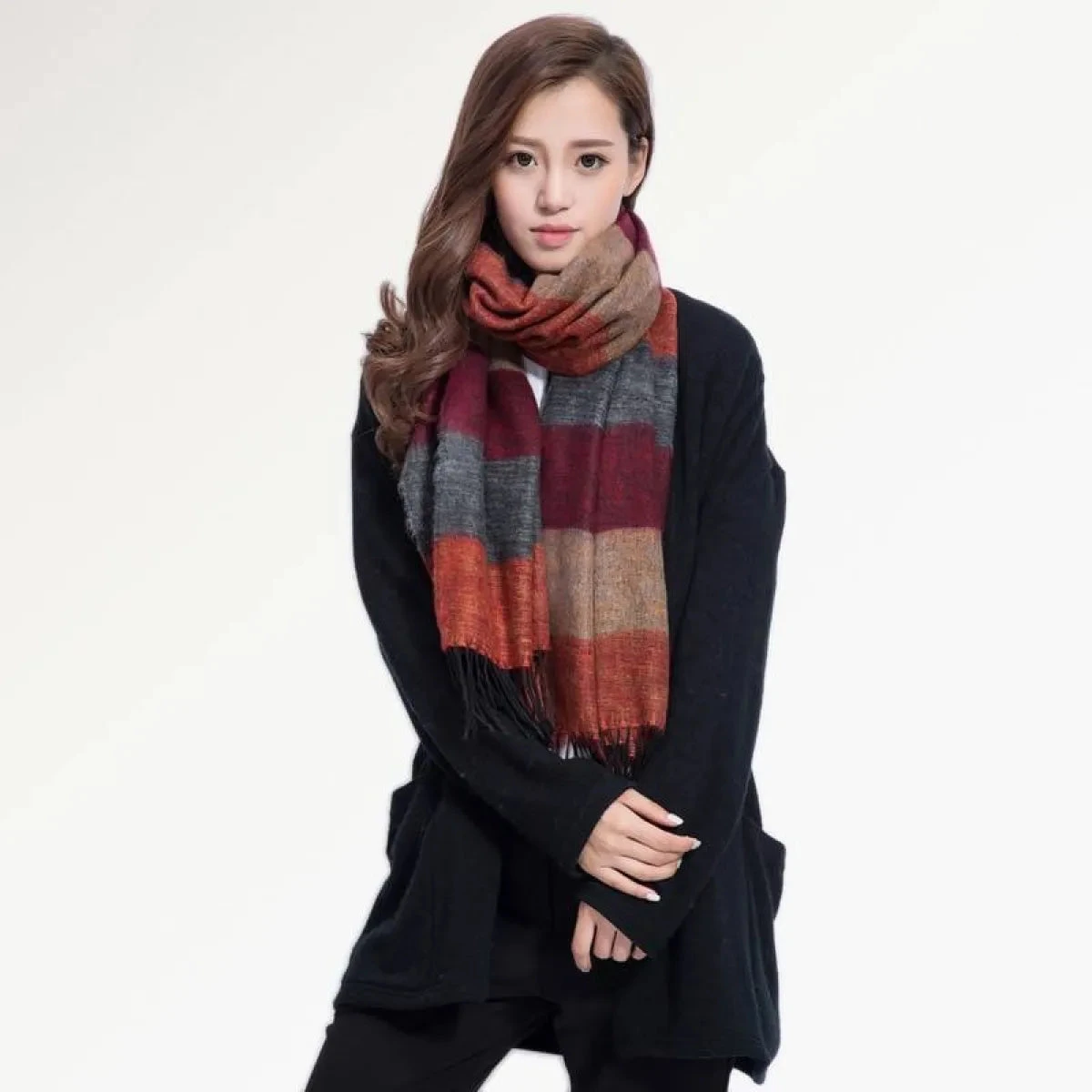 Warm Wide Striped Pashmina Scarf - Image 12