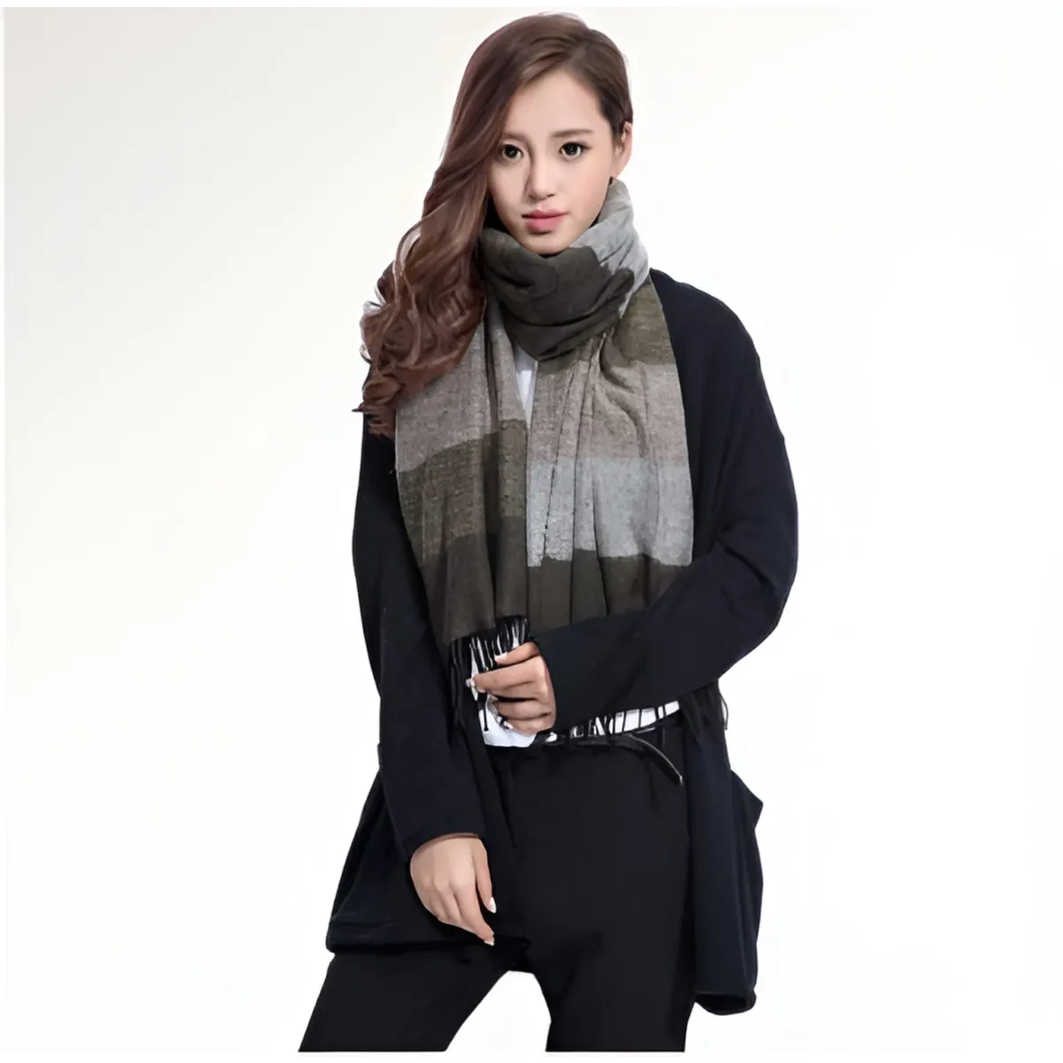 Warm Wide Striped Pashmina Scarf - Image 3