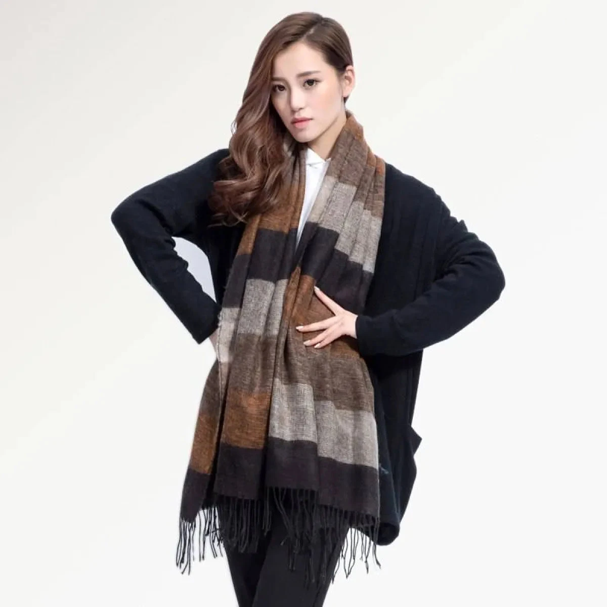 Warm Wide Striped Pashmina Scarf - Image 11