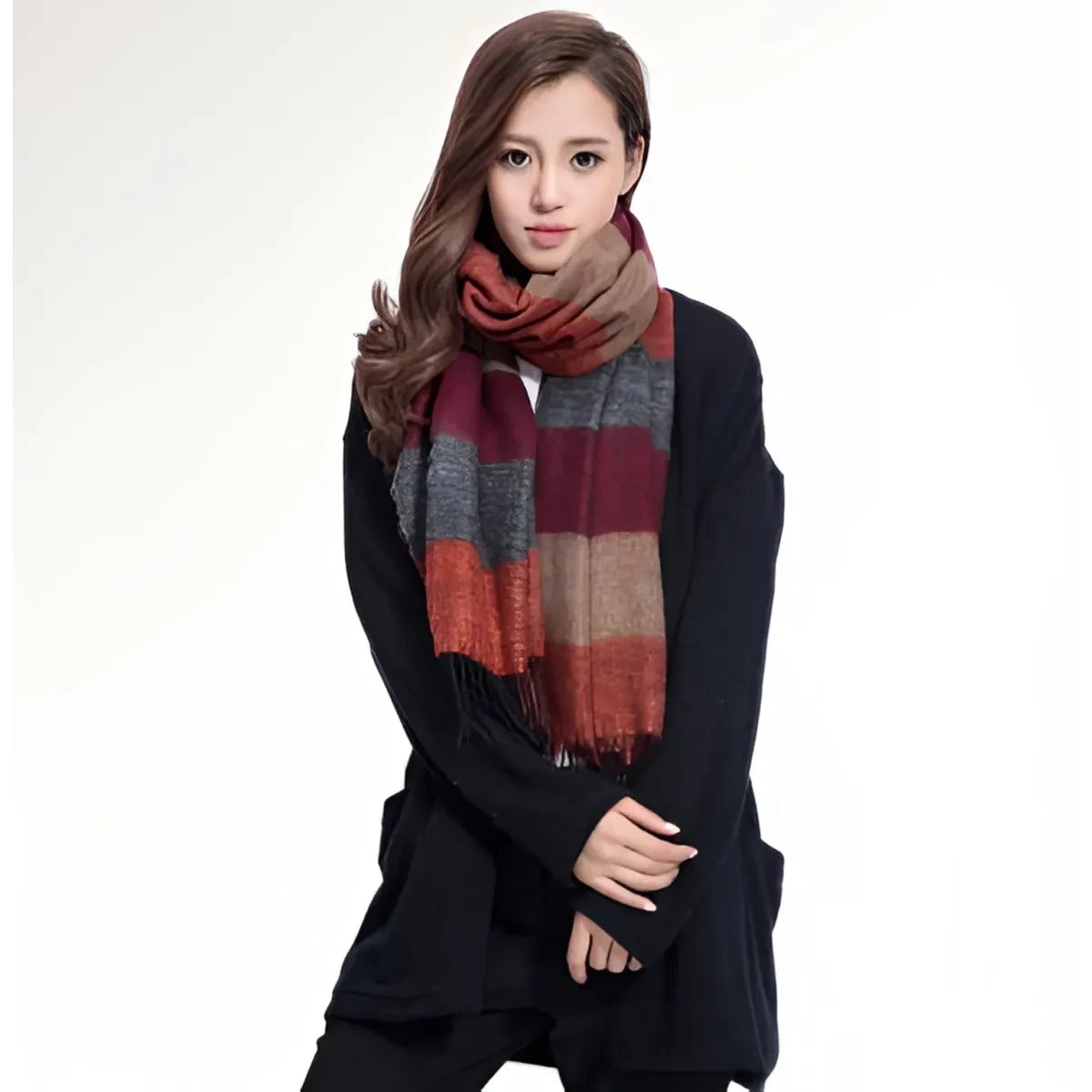 Warm Wide Striped Pashmina Scarf