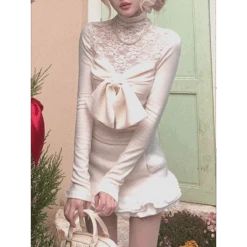 Ivory Lace Bow Top – Sweet Japanese Y2K Spring Style