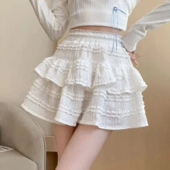 Sweet Lace Ruffle Mini Skirt – Kawaii High-Waist A-Line Style