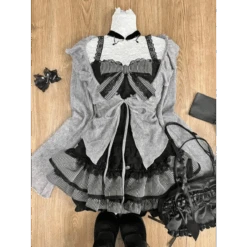 Sweet Lolita 3-Piece Set – Lace-Up Cardigan, Strapless Top, Skirt