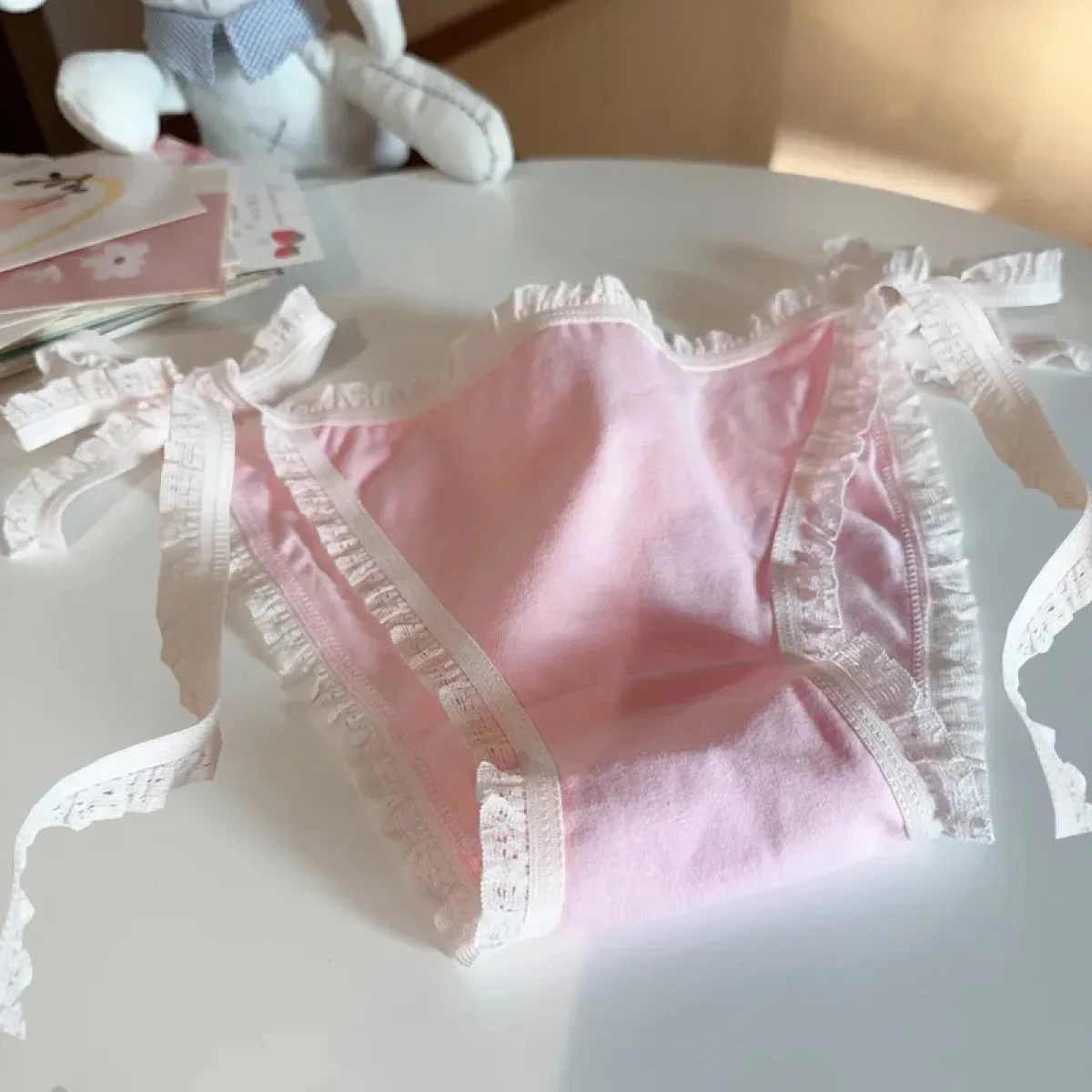 Sweet Lolita Ruffle Lace-Up Cotton Panties – Soft Breathable Briefs - Image 7