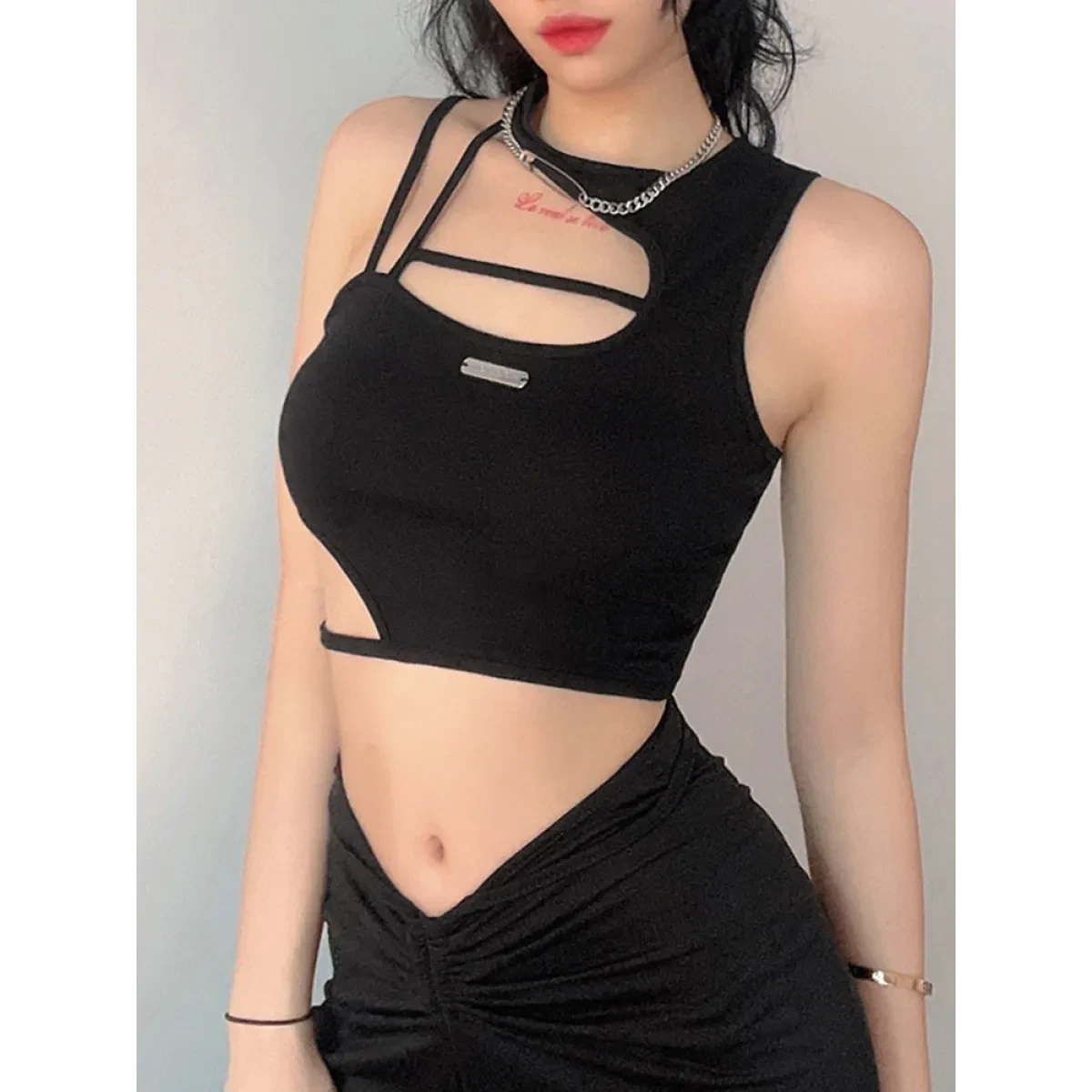 Sexy Hollow Out Techwear Tee - Image 3