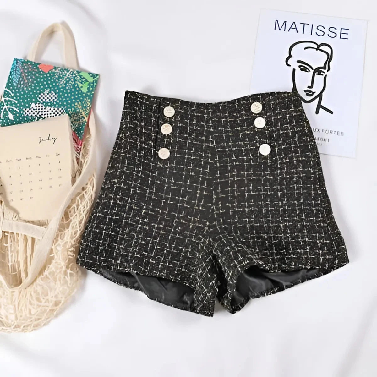 Button Decorated Tweed Shorts For Women - Image 5