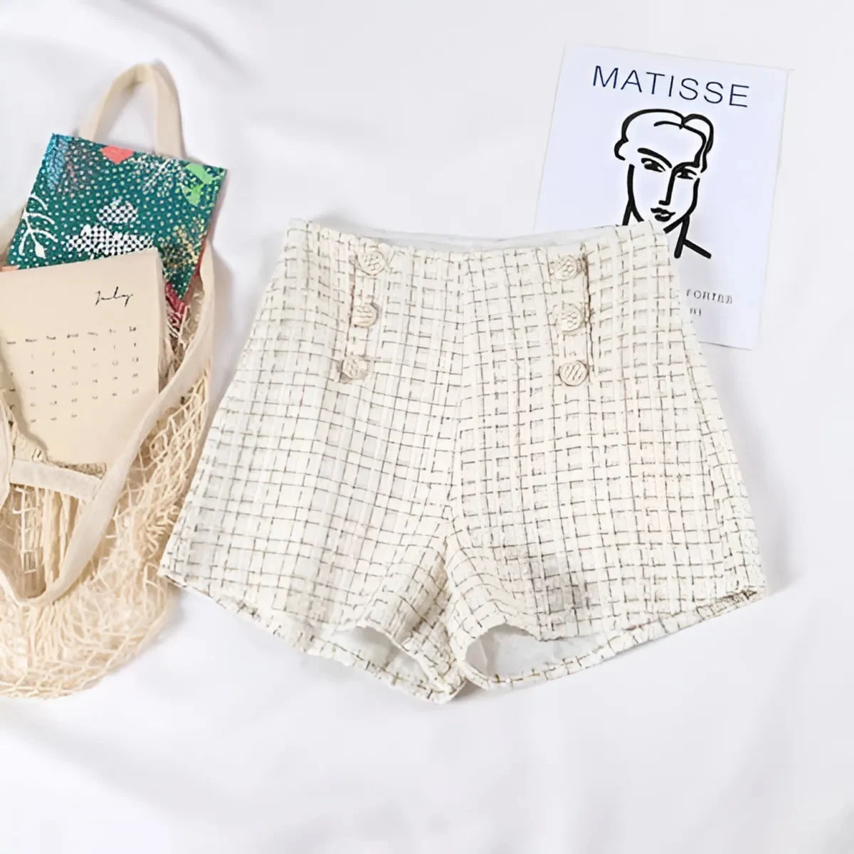 Button Decorated Tweed Shorts For Women - Image 7