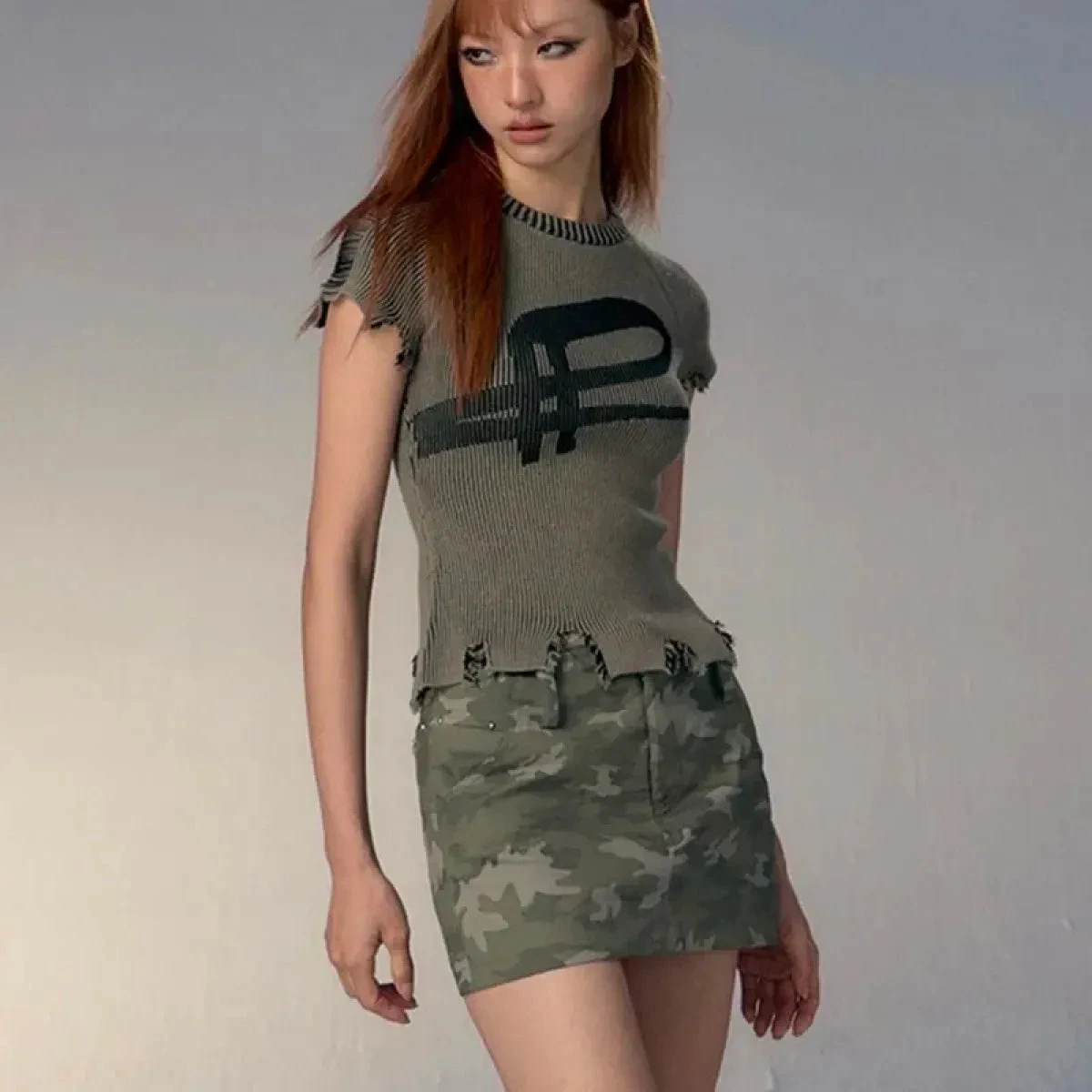 Vintage Distressed Knitted Top - Grunge Aesthetics Crop Tee