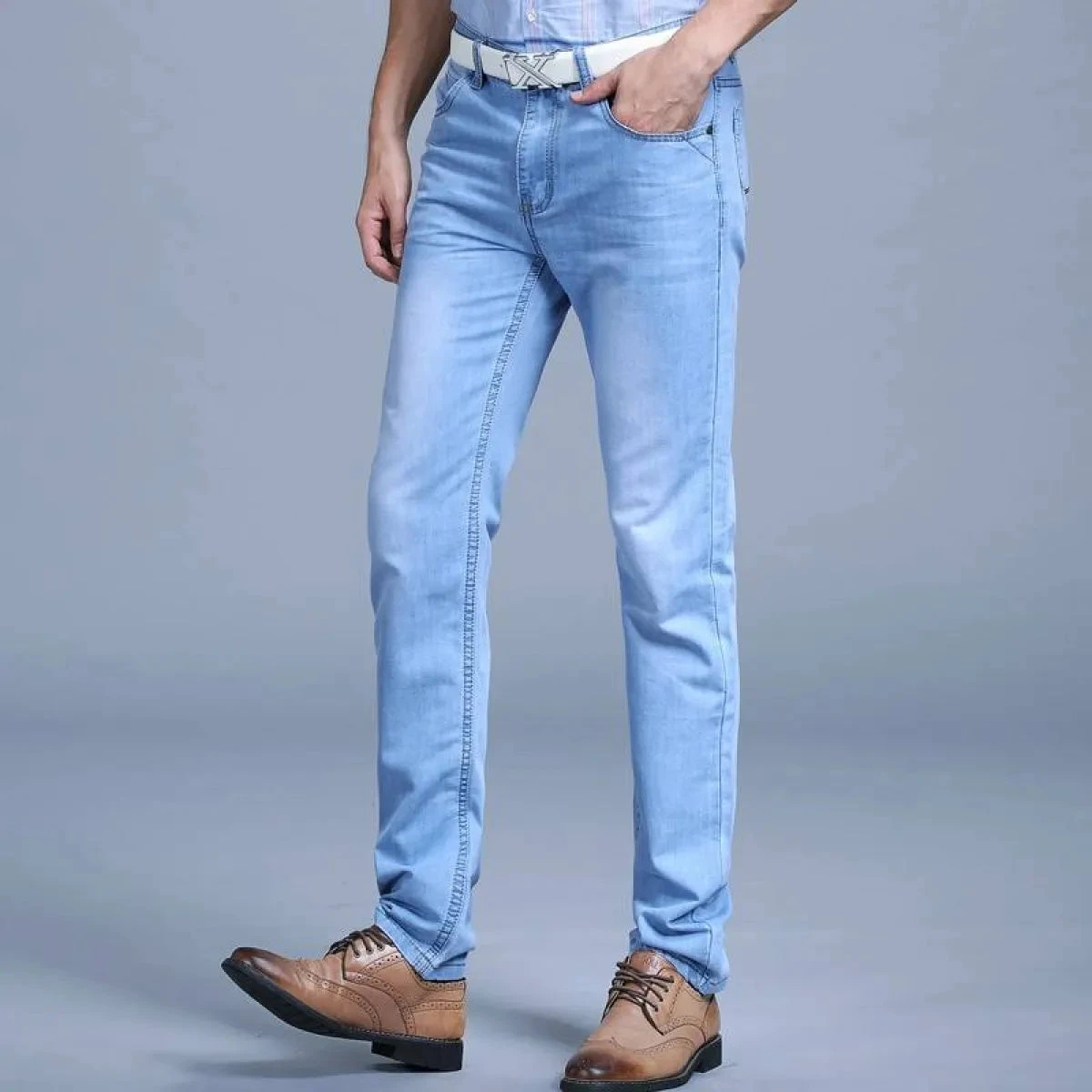 Men's Washed Slim Blue Denim Pants - Image 5