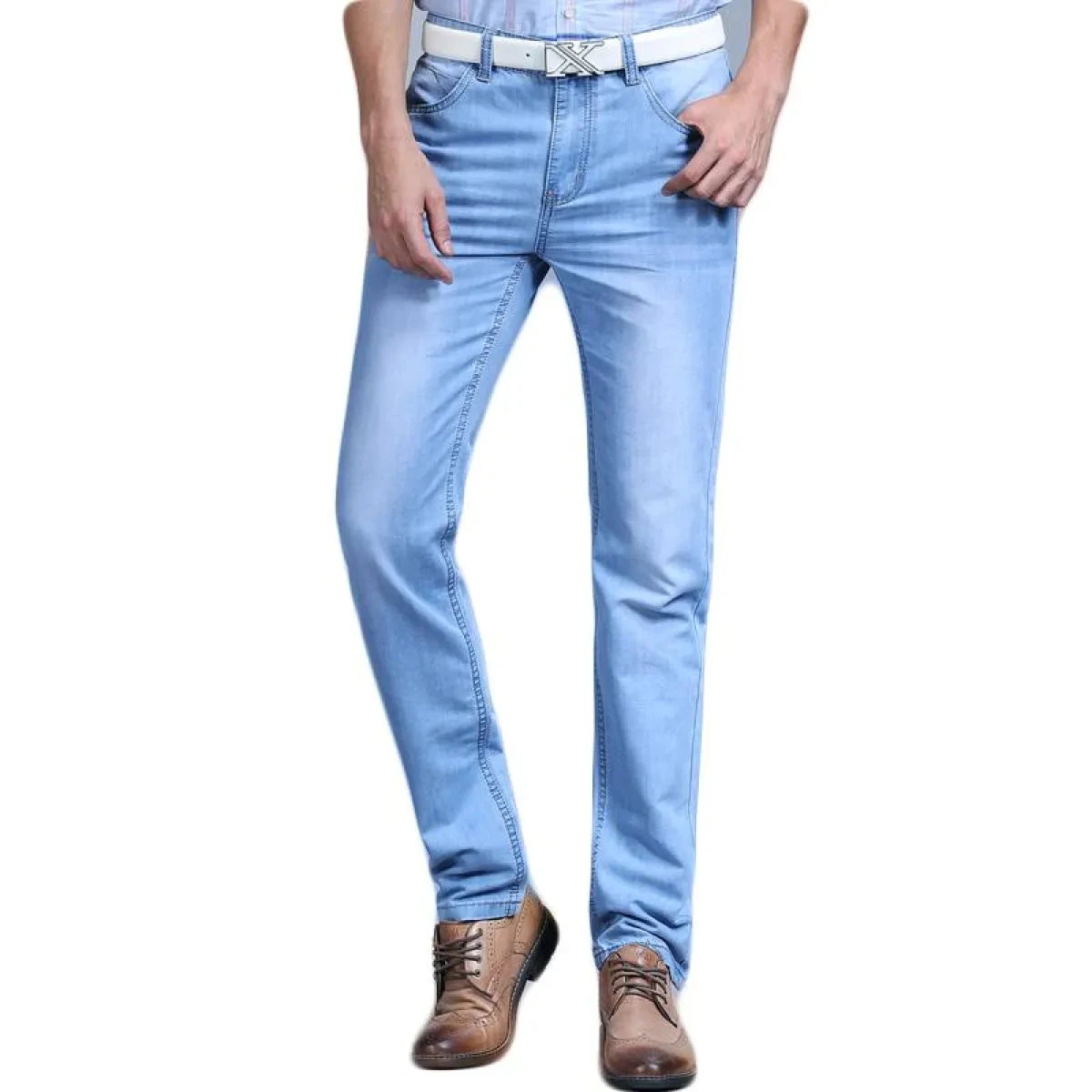 Men's Washed Slim Blue Denim Pants - Image 8