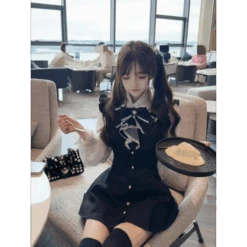 Black & White Bow Dress – Kawaii Lolita Preppy Vintage Style