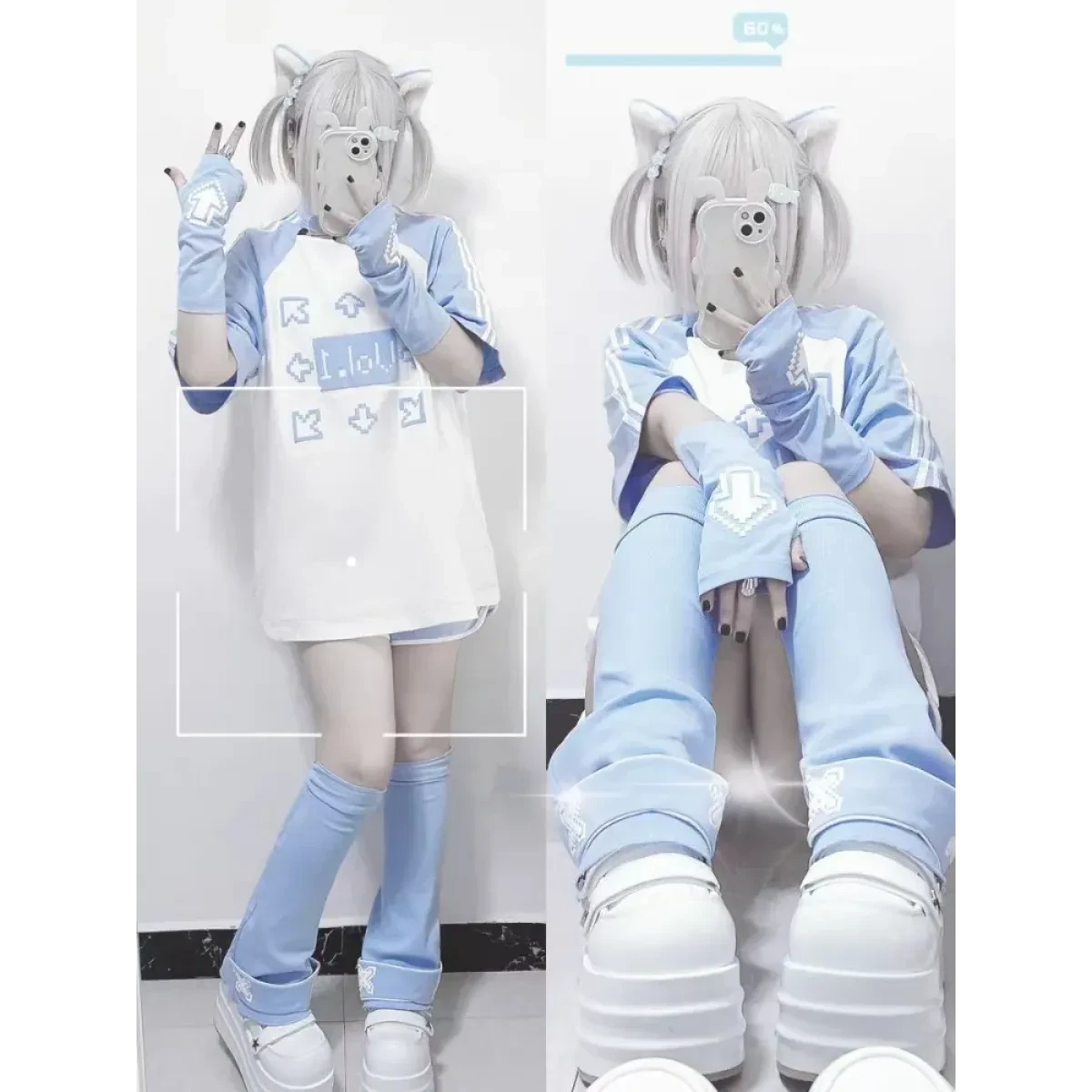 Blue & White Kawaii Harajuku Tops – Y2K Anime Print Top - Image 3