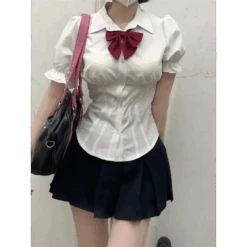 Sexy White Korean Fashion Blouse - Harajuku Chic Slim Top