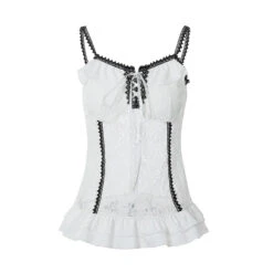 White Lace Grunge Cami Tank Top – Harajuku E-girl Punk Sleeveless Vest