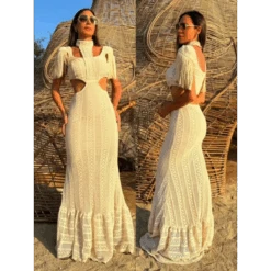 White Lace Turtleneck Dress: Sexy Slim Fit With Tassel Sleeves