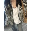 Black And White Striped Cardigan – Vintage Harajuku Zip-Up Knitwear