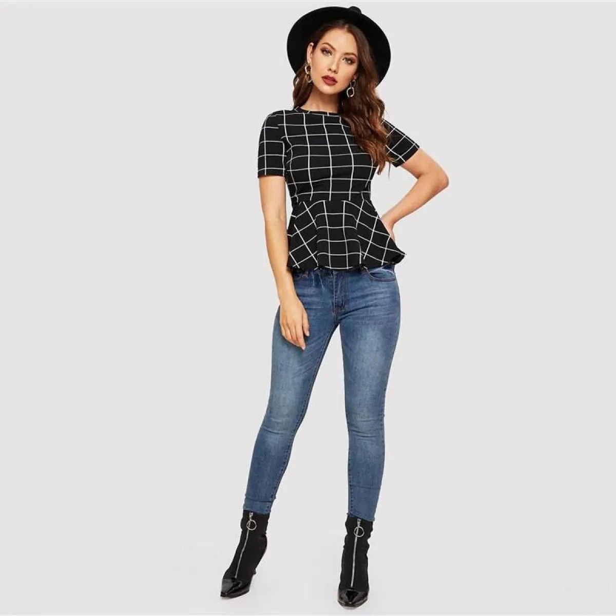 Women's Plaid Design Black Blouse - Image 5