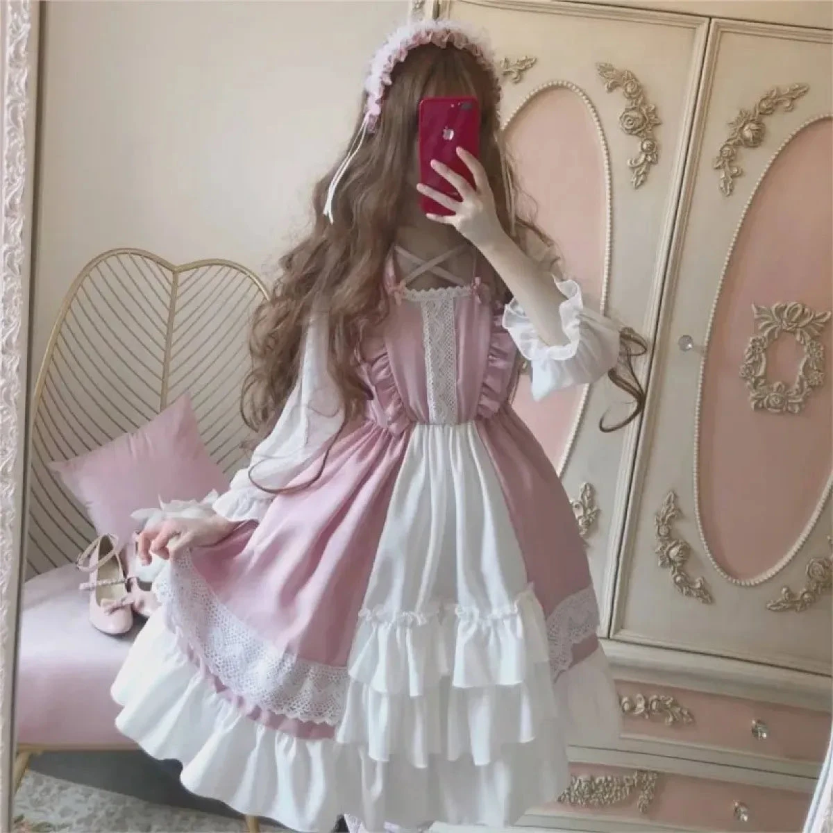 Alice In Wonderland Lolita Dress – Harajuku Fairycore Long Sleeve OP With Lace Trim - Image 5