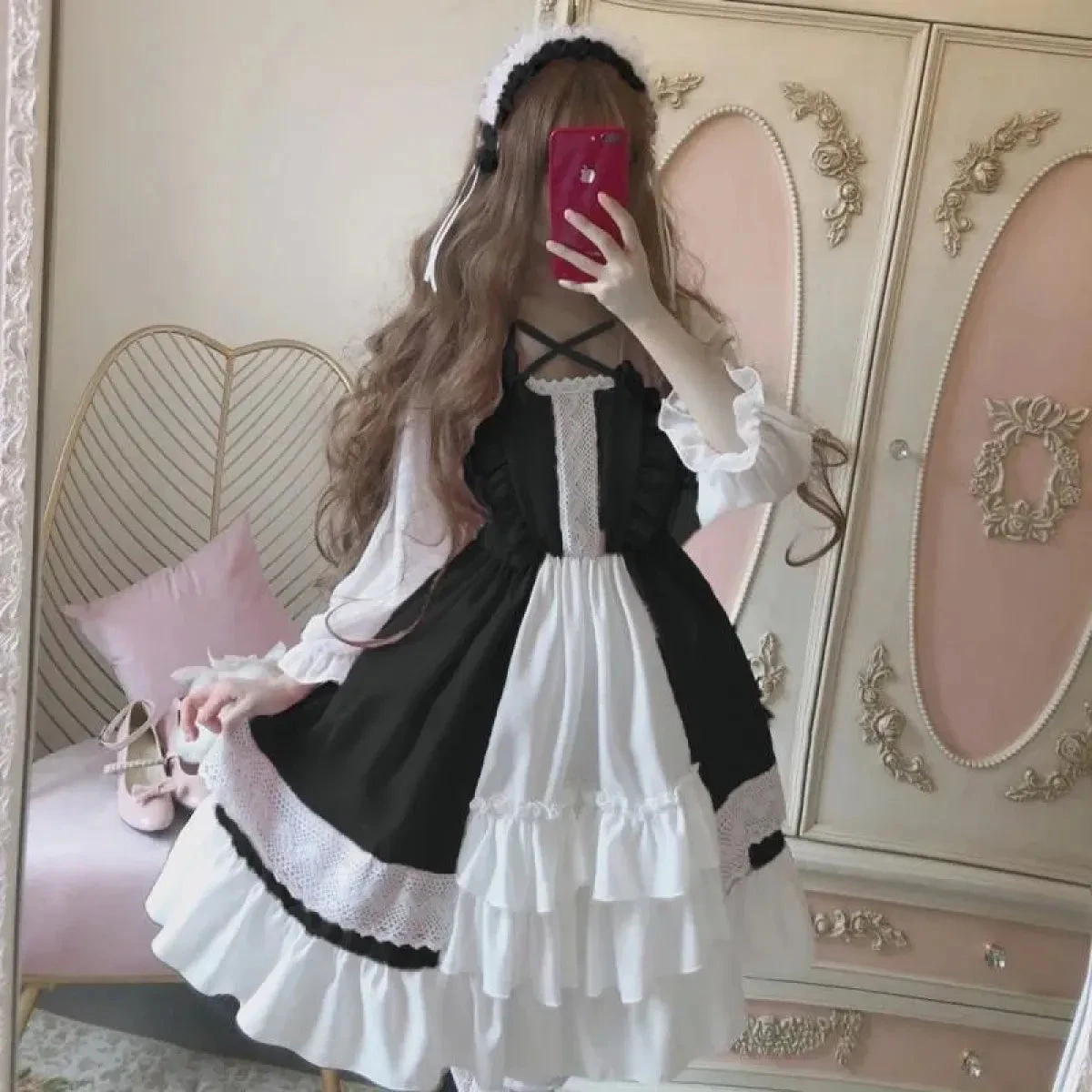 Alice In Wonderland Lolita Dress – Harajuku Fairycore Long Sleeve OP With Lace Trim - Image 6
