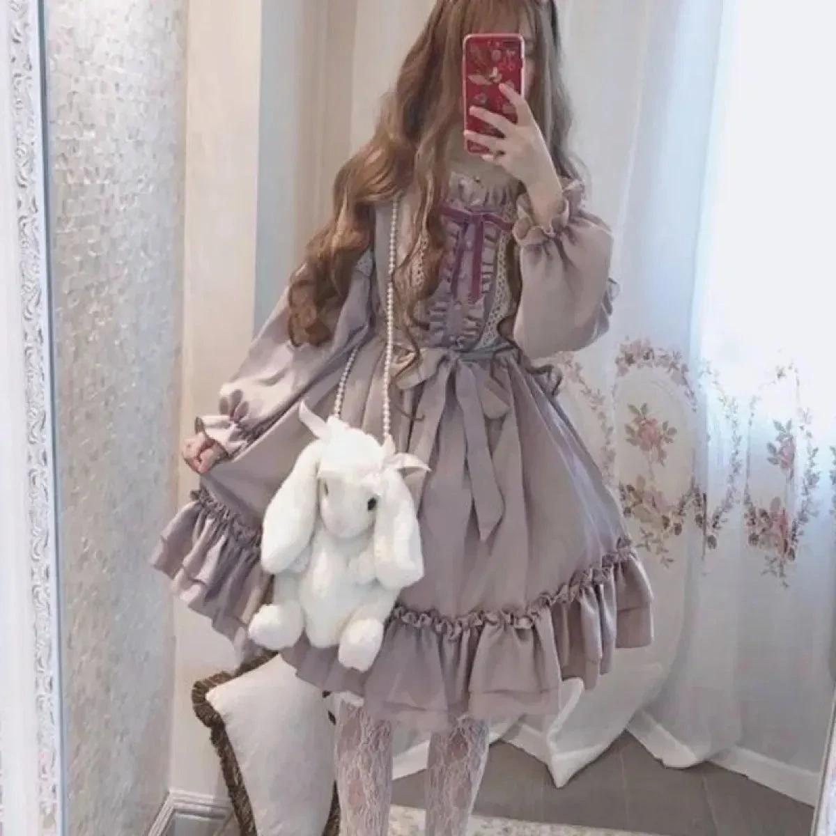 Alice In Wonderland Lolita Dress – Harajuku Fairycore Long Sleeve OP With Lace Trim - Image 2