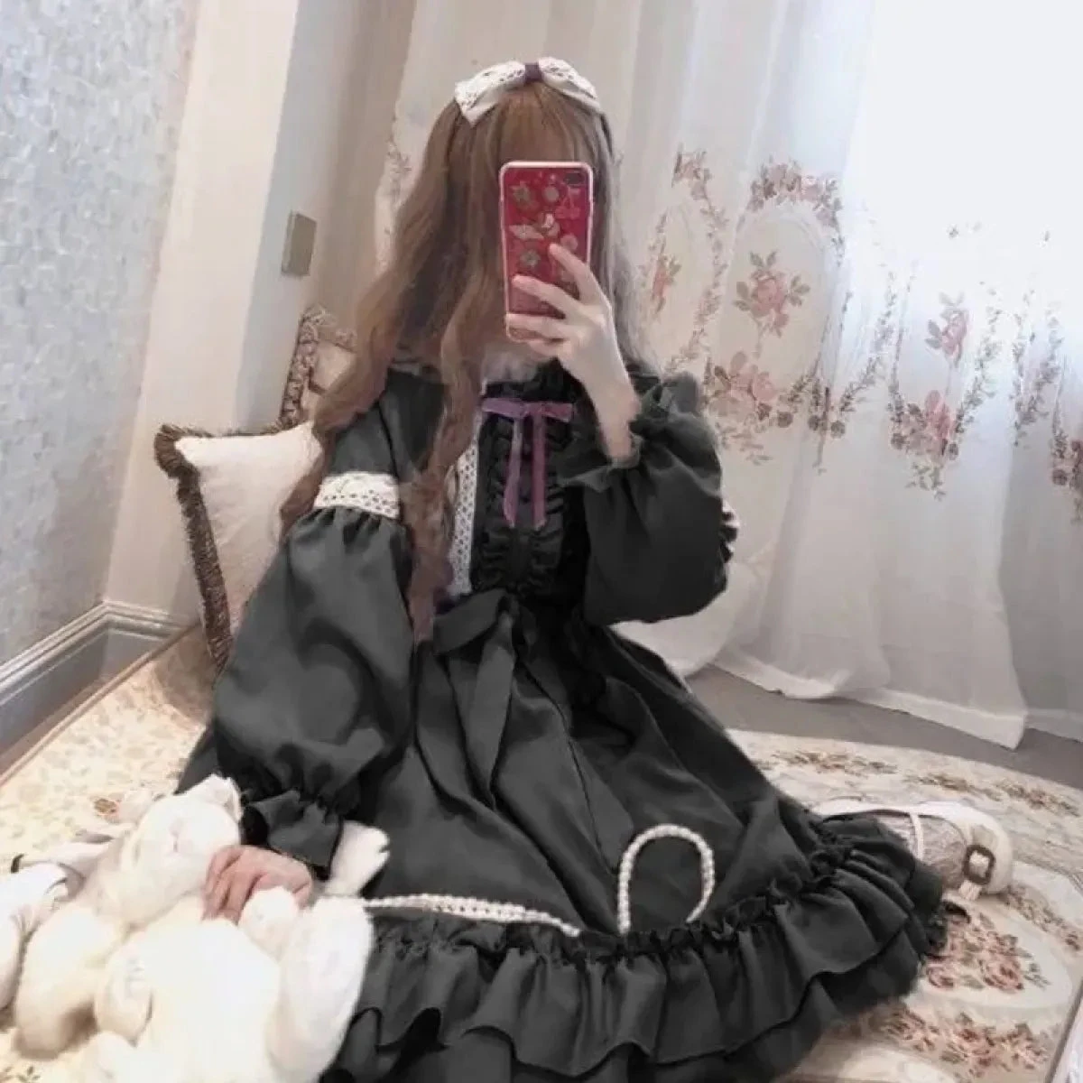 Alice In Wonderland Lolita Dress – Harajuku Fairycore Long Sleeve OP With Lace Trim - Image 3