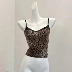 Leopard Print Lace Trim Cami – Y2K Aesthetic Vintage Tank Top