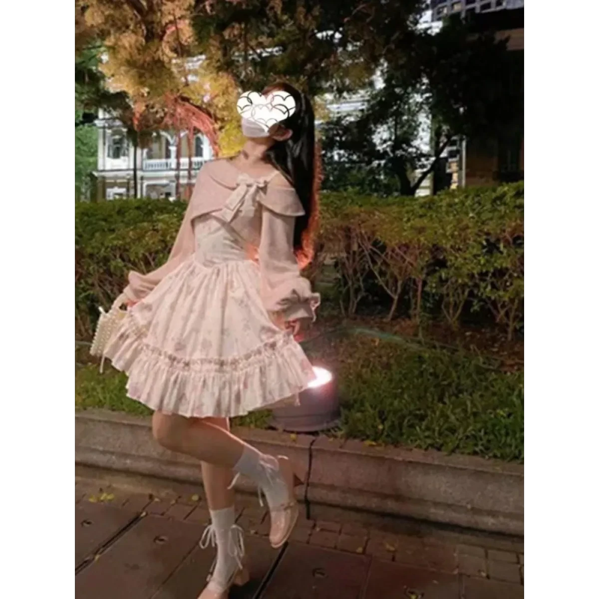 Y2K Sweet Bow Corduroy Top & Floral Dress Set – Gentle Slim Fit - Image 2