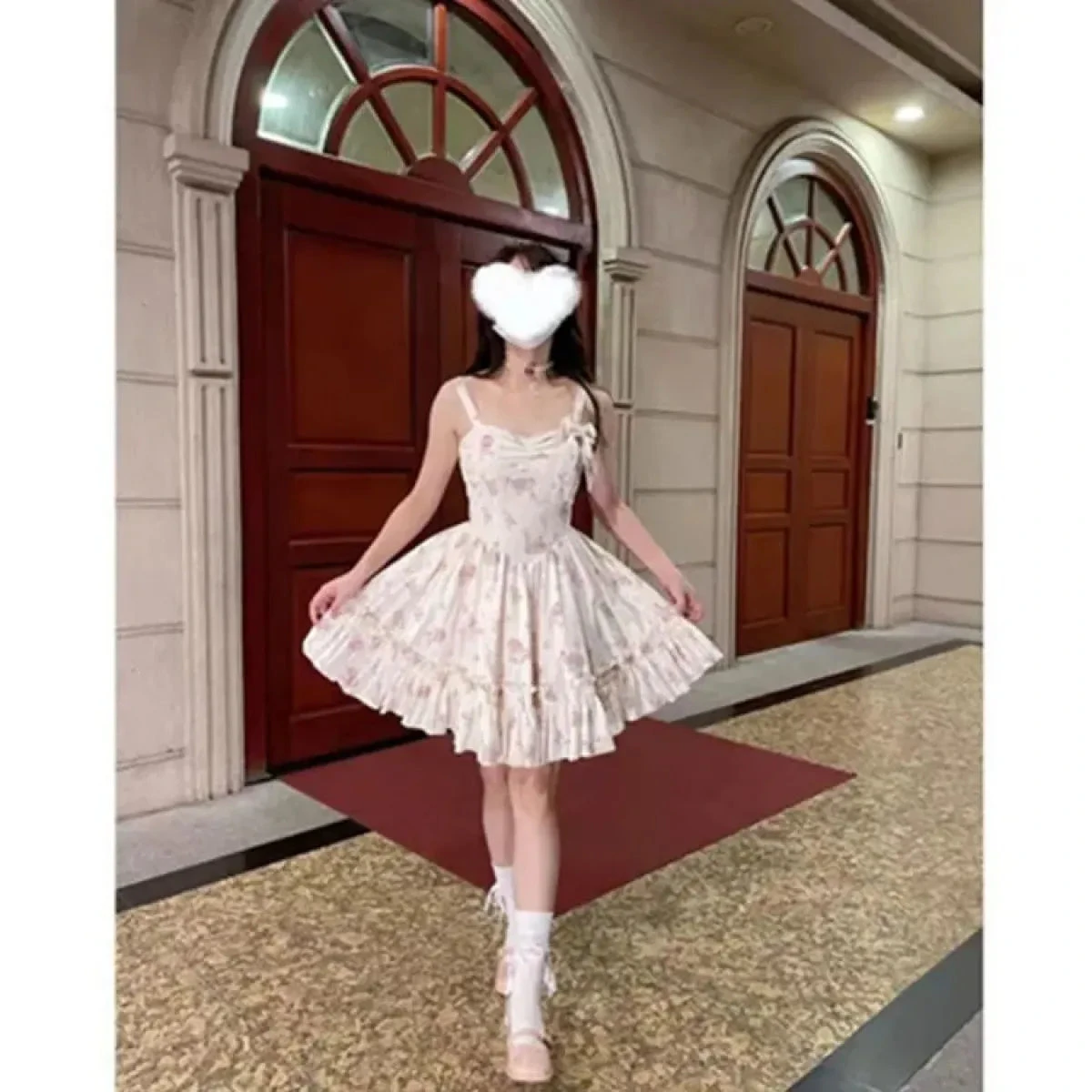 Y2K Sweet Bow Corduroy Top & Floral Dress Set – Gentle Slim Fit - Image 4