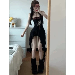 Strapless Irregular Hem Dress – Y2K Gothic Harajuku Punk Style