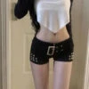 Low Waist Rivet Shorts – Y2K Grunge Harajuku Denim Bottoms