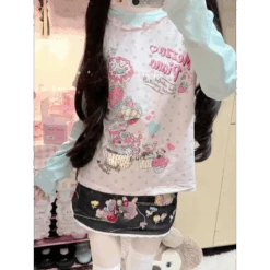 Kawaii Cupcake Print Top – Y2K Harajuku Long Sleeve Shirt