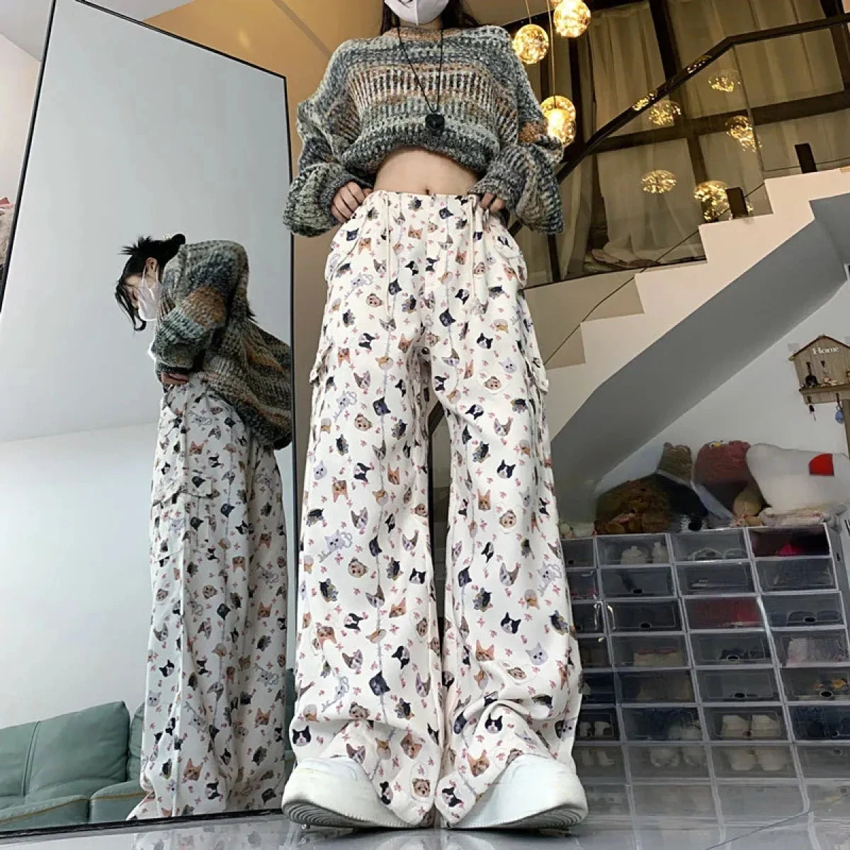 Cat Print Wide-Leg Pants – Y2K Harajuku Streetwear - Image 2