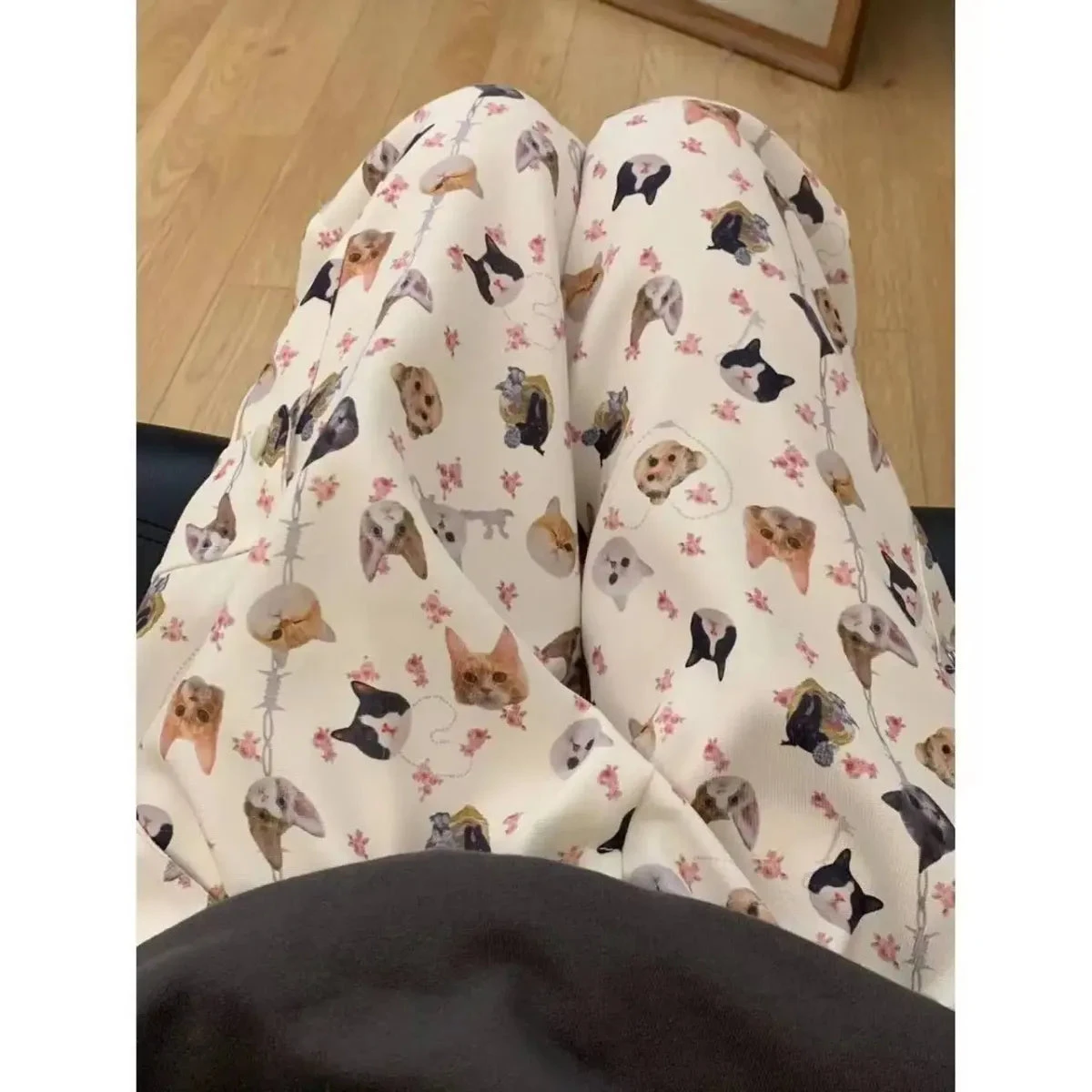 Cat Print Wide-Leg Pants – Y2K Harajuku Streetwear - Image 4