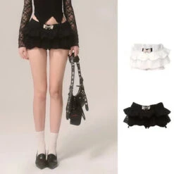 Y2K Lace Ruffle Mini Skirt – Kawaii Coquette Low Waist
