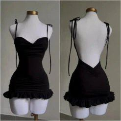 Y2K Lace-Up Open Back Mini Dress - Sexy Slim Fit Skirt